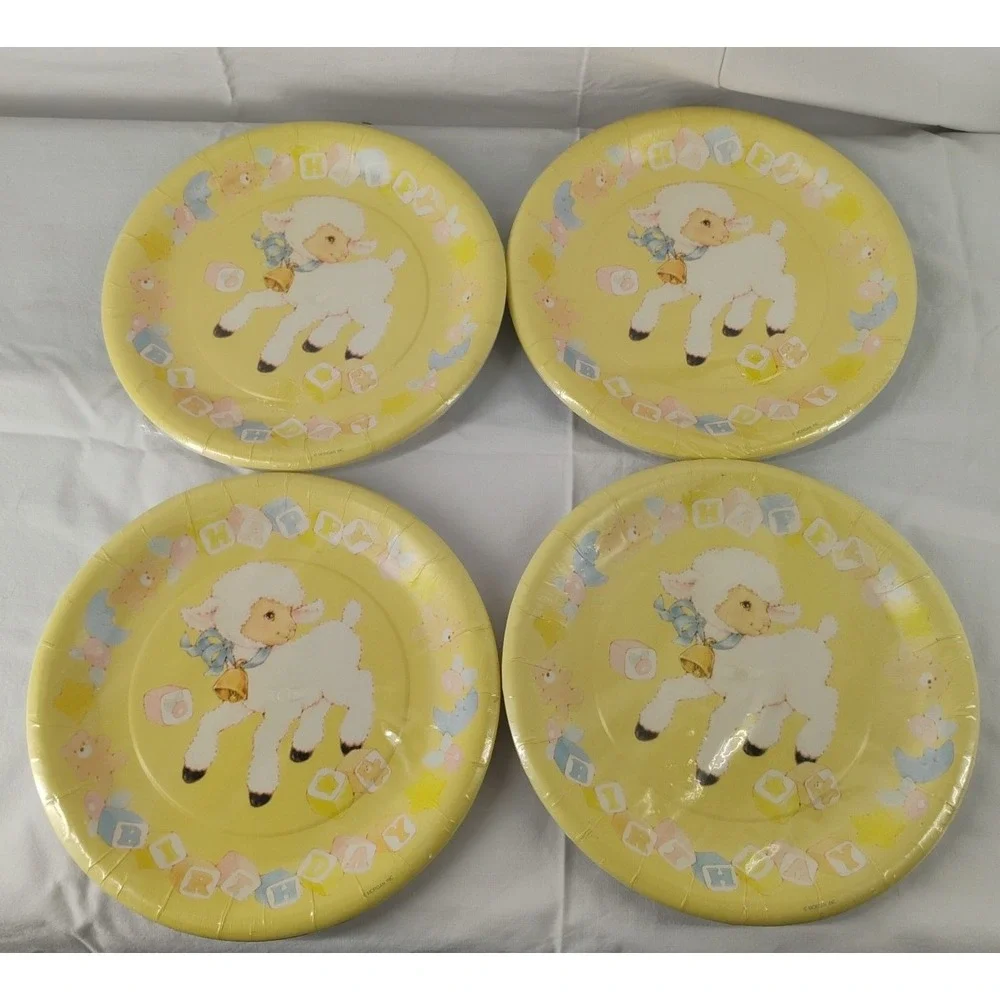 Vintage Lamb Happy Birthday Plates Napkins Cups Party Supplies Baby Child